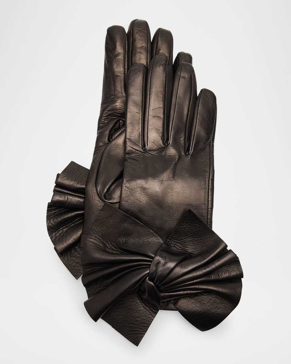 Minnie Twisted Bow Leather Gloves